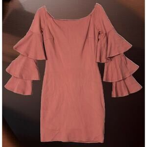 Gianni Bini Midi Dress S Tinsley Off The Shoulder Triple Bell-SLV Pink Bohemian